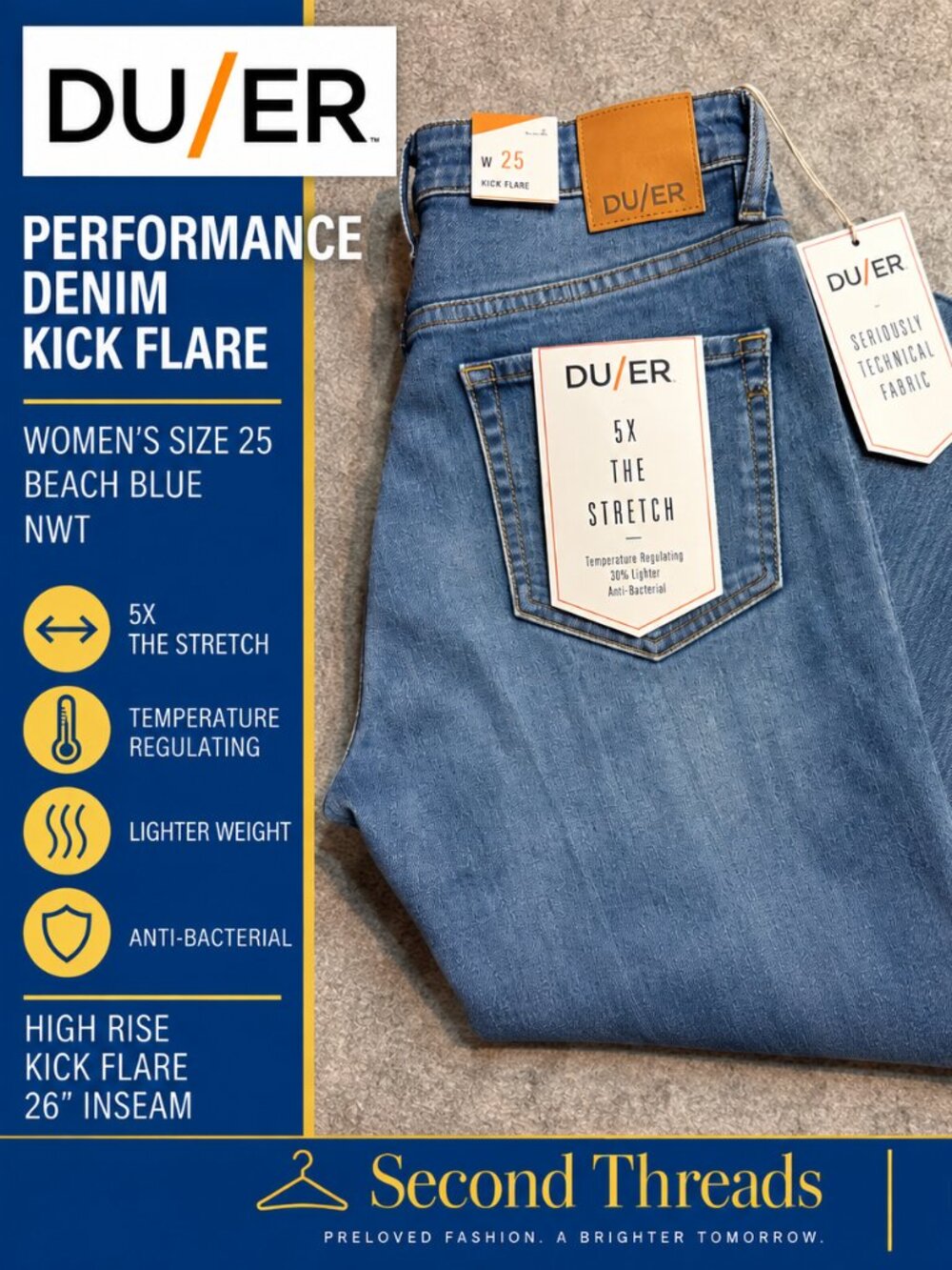 DU/ER PERFORMANCE DENIM KICK FLARE - 25 - NWT
